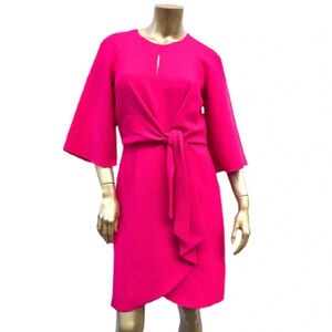 Tahari Ponte Knit Faux Wrap Knot Tie Front Sheath Dress Raspberry Pink Size 4